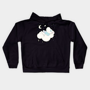 Lovely cute hippo is sleeping on a white cloud Kids Hoodie